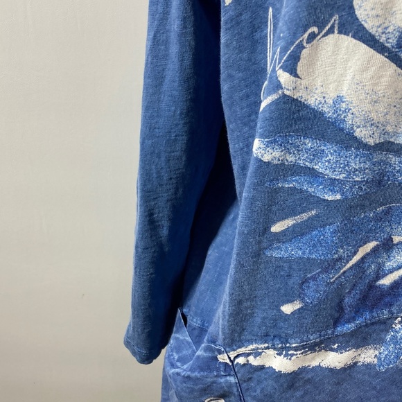 Jess & Jane Tunic Women Size Xl Lagon  Blue w White Floral Design 3/4 Sleeve - Picture 4 of 11